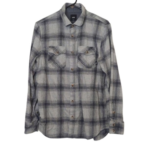 Vans Mens Classic Fit Gray Plaid Button Down Casual Long Sleeve Shirt Size Small - Picture 1 of 10